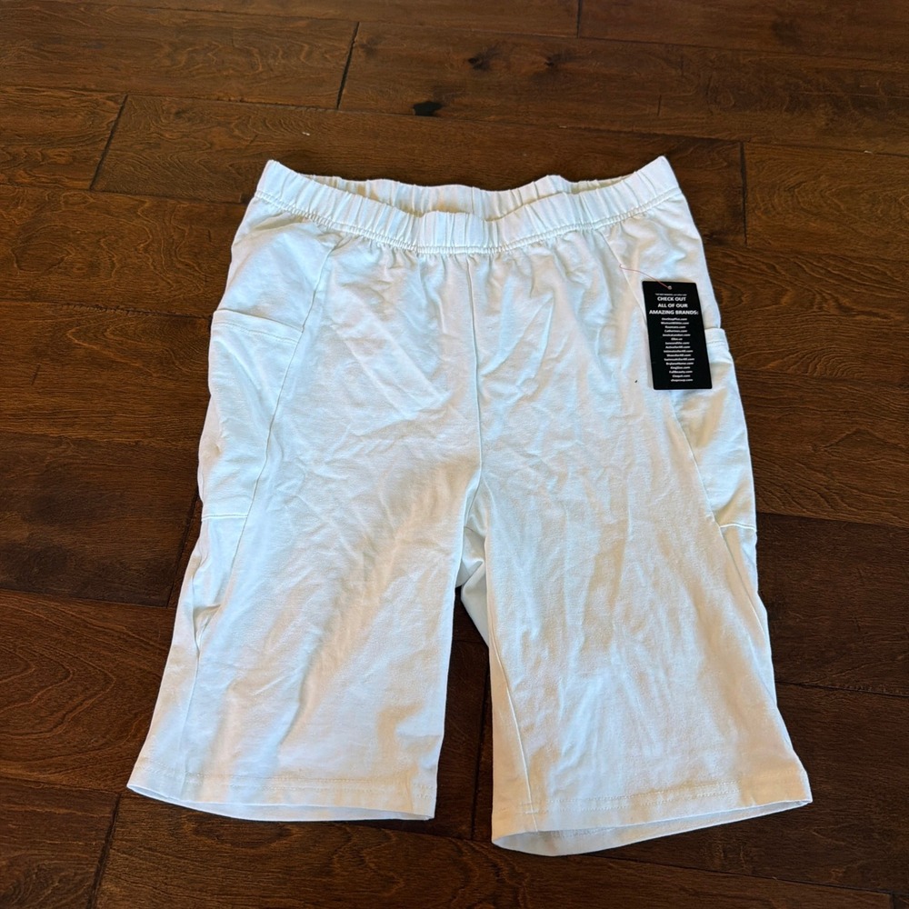 Roamans White Cotton Spandex Bike Shorts Pockets Size M 14/16 NWT